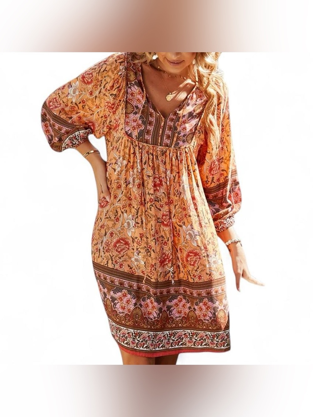 Boho Floral Babydoll Tunic Dress